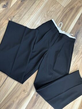 Zara Black Wide-Leg Pants with White Drawcord Waist